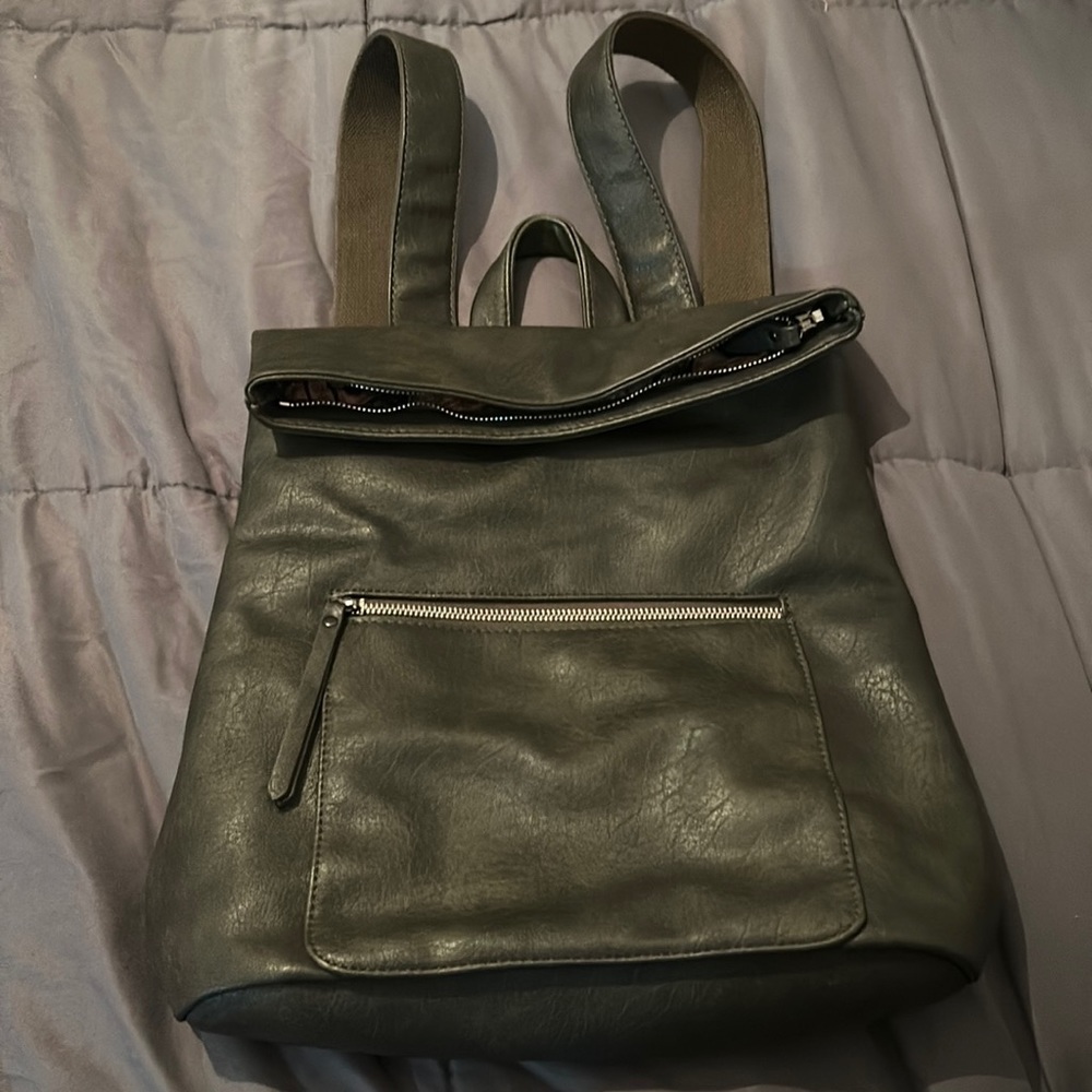 Stylish Olive Green Leather Backpack